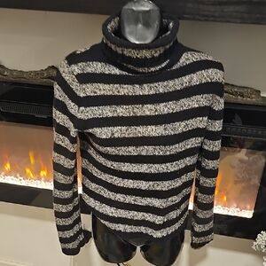 Express Black and Gray Striped Turtleneck Sweater